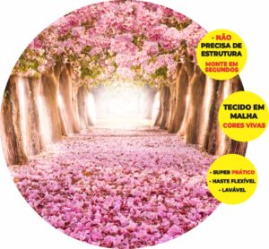 Painel Redondo 3D Jardim Rosa Abre Fácil Em Tecido