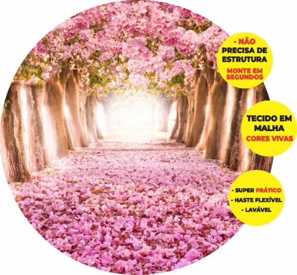 Painel Redondo 3D Jardim Rosa Abre Fácil Em Tecido