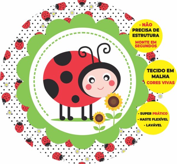 Painel Redondo 3D Joaninha Abre Fácil Em Tecido