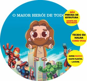 Painel Redondo 3D Jesus Heroi Abre Fácil Em Tecido