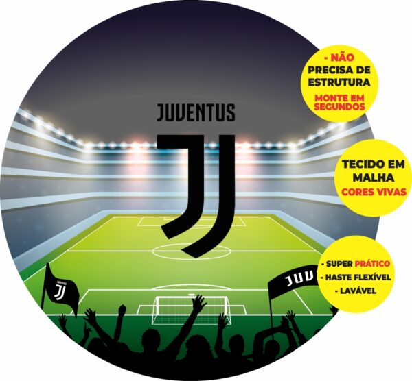 Painel Redondo 3D Juventus Abre Fácil Em Tecido