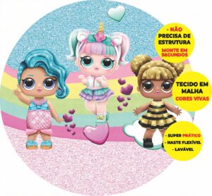 Painel Redondo 3D Bonecas LOL Abre Fácil Em Tecido