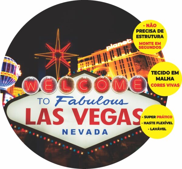 Painel Redondo 3D Las Vegas Abre Fácil Em Tecido