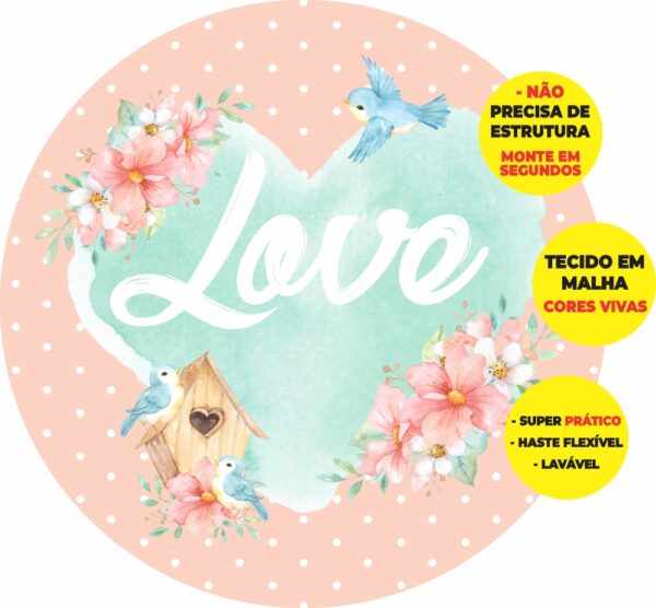 Painel Redondo 3D Love Abre Fácil Em Tecido
