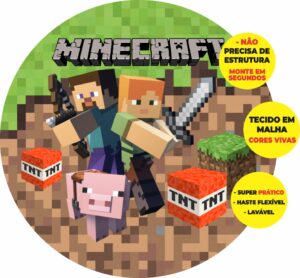 Painel Redondo 3D Minecraft Abre Fácil Em Tecido