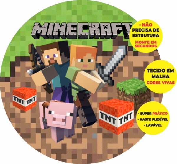 Painel Redondo 3D Minecraft Abre Fácil Em Tecido
