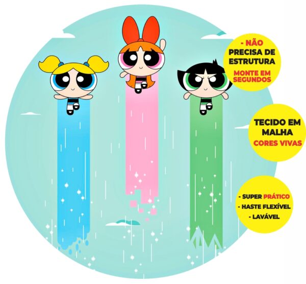 Painel Redondo 3D Meninas Super Poderosas Abre Fácil Em Tecido