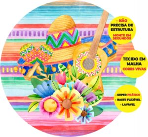 Painel Redondo 3D Mexicano Abre Fácil Em Tecido