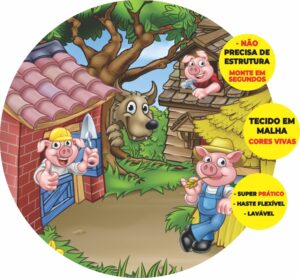 Painel Redondo 3D Os Três Porquinhos Abre Fácil Em Tecido