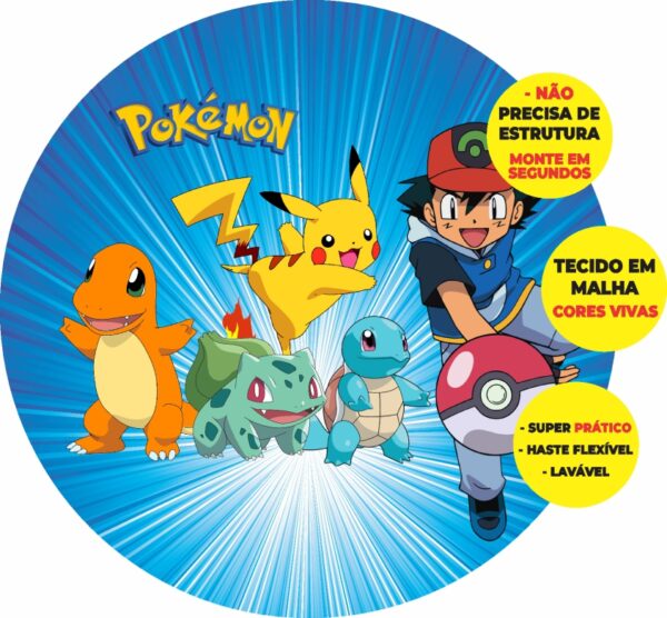 Painel Redondo 3D Pokemon Abre Fácil Em Tecido