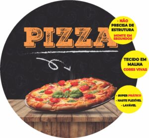 Painel Redondo 3D Pizza Abre Fácil Em Tecido
