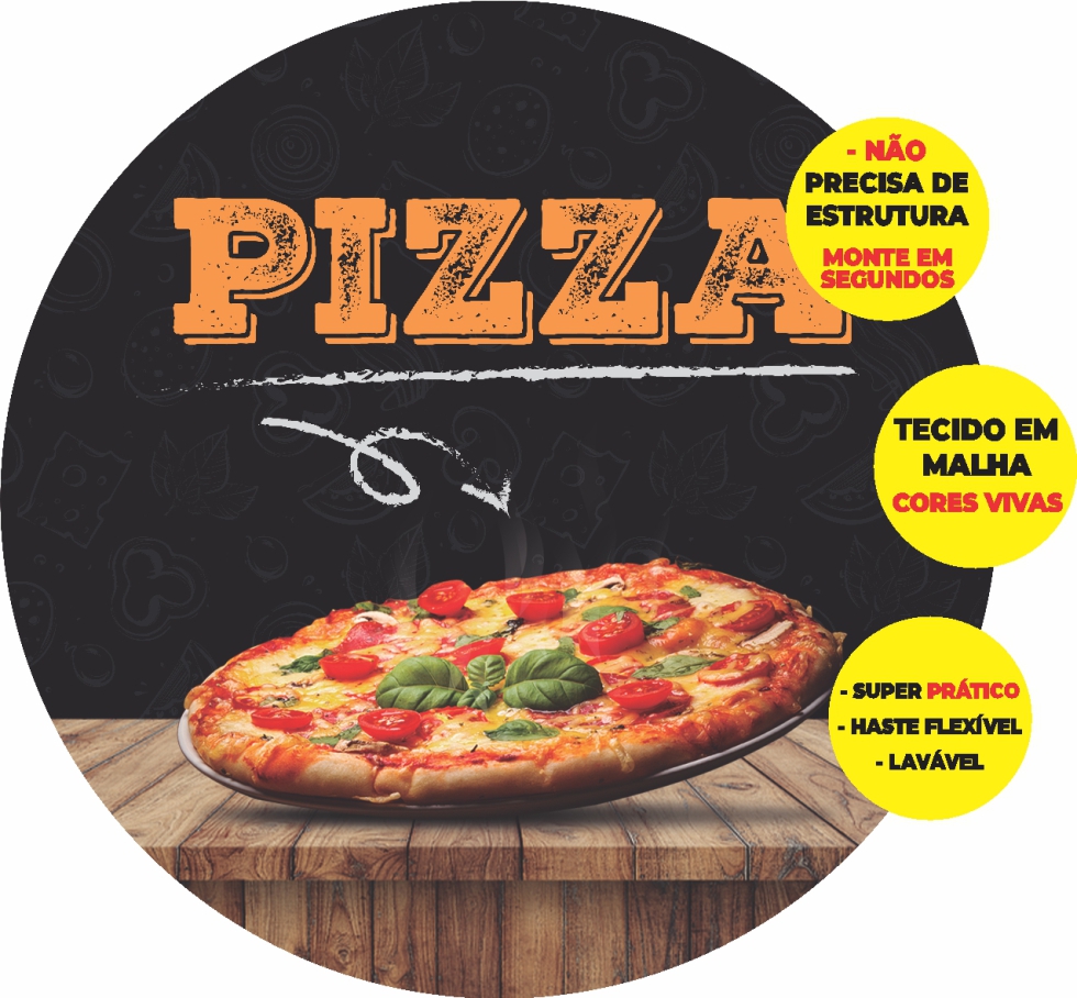 Painel Redondo 3D Pizza Abre Fácil Em Tecido