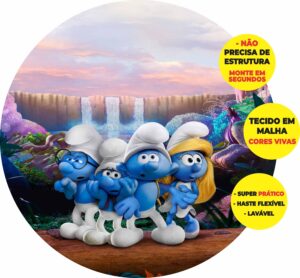 Painel Redondo 3D Smurfs Abre Fácil Em Tecido