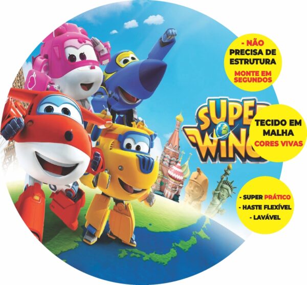Painel Redondo 3D Super Wings Abre Fácil Em Tecido