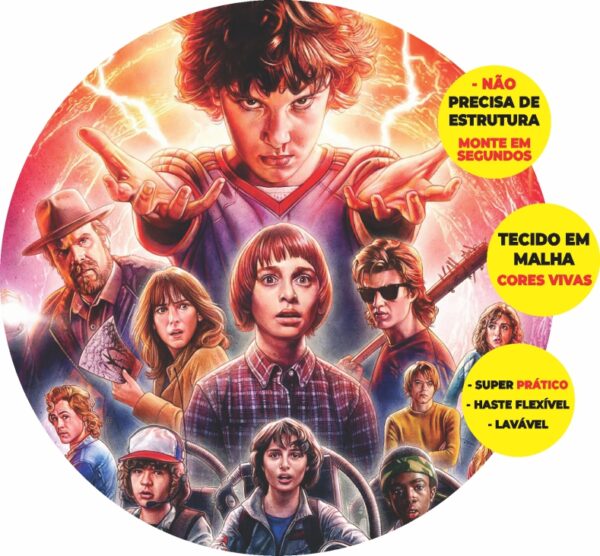 Painel Redondo 3D Stranger Things Abre Fácil Em Tecido