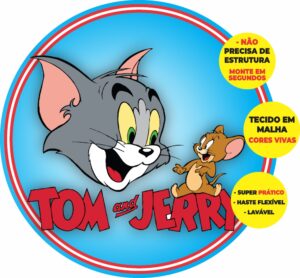 Painel Redondo 3D Tom E Jerry Abre Fácil Em Tecido