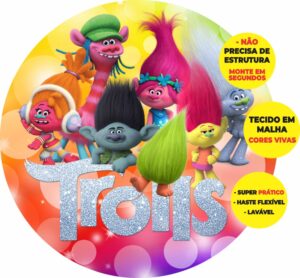 Painel Redondo 3D Trolls Abre Fácil Em Tecido
