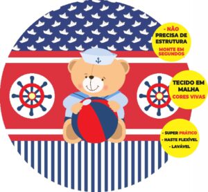 Painel Redondo 3D Ursinho Marinheiro Abre Fácil Em Tecido