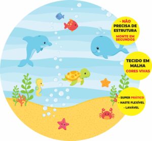 Painel Redondo 3D Fundo Do Mar Baby Abre Fácil Em Tecido