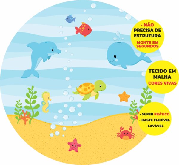 Painel Redondo 3D Fundo Do Mar Baby Abre Fácil Em Tecido