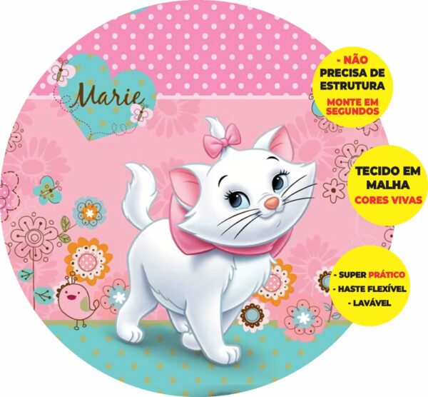 Painel Redondo 3D Gatinha Marie Abre Fácil Em Tecido