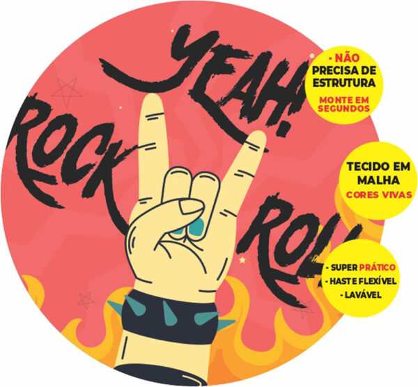 Painel Redondo 3D Rock Roll Abre Fácil Tecido