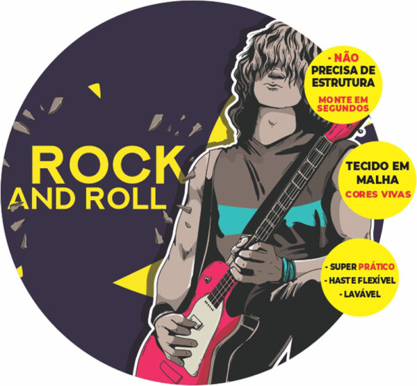 Painel Redondo 3D Rock Roll Abre Fácil Tecido