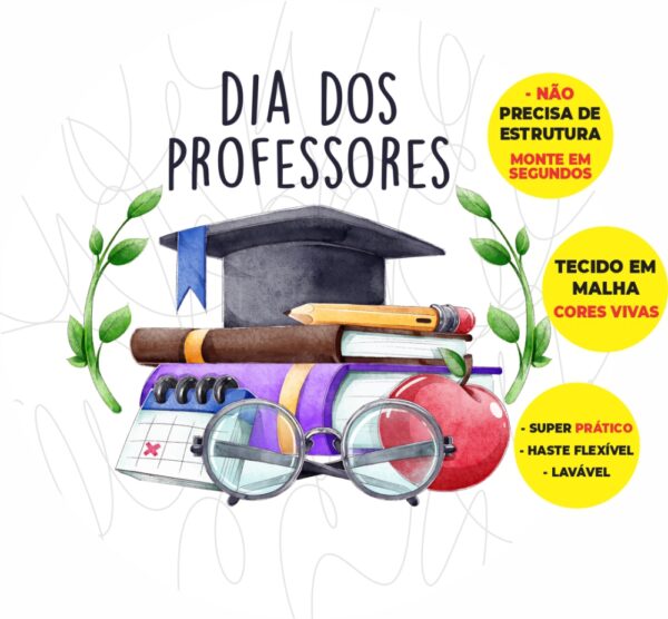 Painel Redondo 3D Dia Dos Professores Abre Fácil Em Tecido