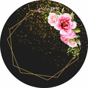 Painel Redondo 3D Floral Preto Tecido Sublimado