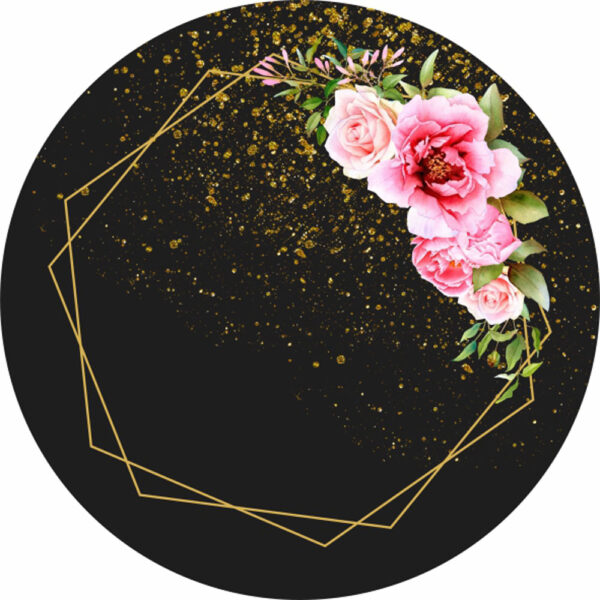 Painel Redondo 3D Floral Preto Tecido Sublimado