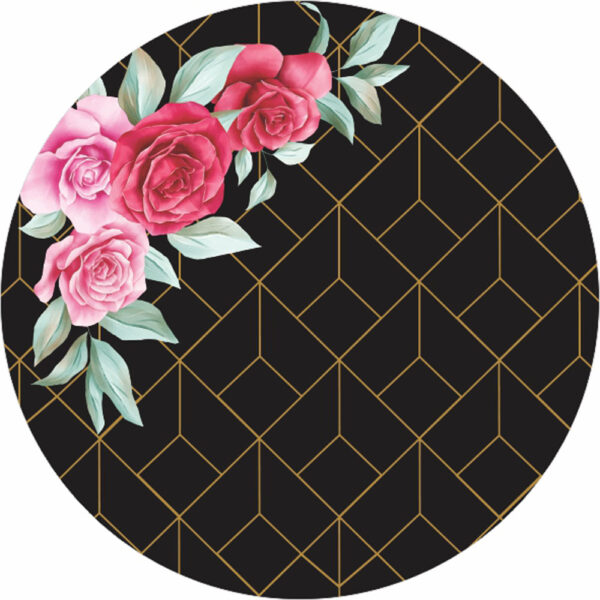 Painel Redondo 3D Floral Preto Tecido Sublimado