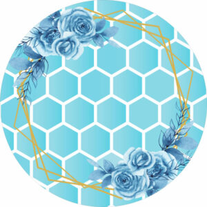 Painel Redondo 3D Floral Azul Tecido Sublimado