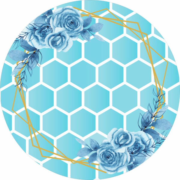 Painel Redondo 3D Floral Azul Tecido Sublimado