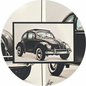 Painel Redondo 3D Fusca Preto Tecido Sublimado