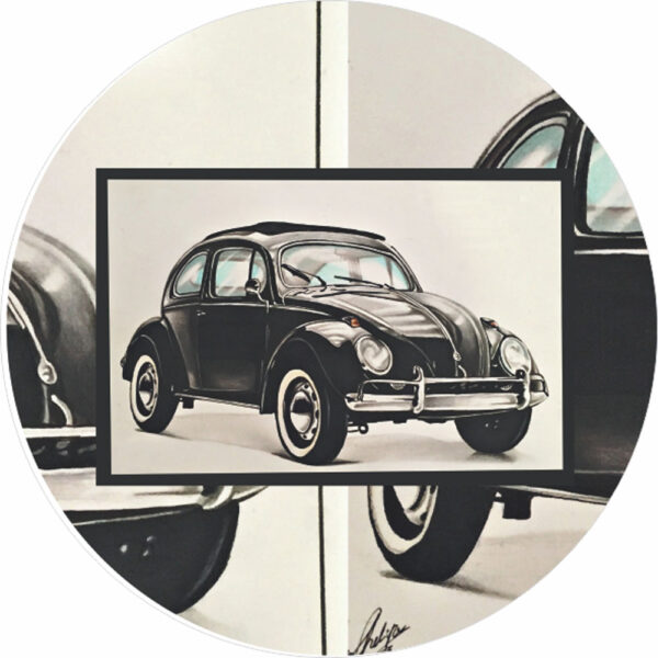 Painel Redondo 3D Fusca Preto Tecido Sublimado