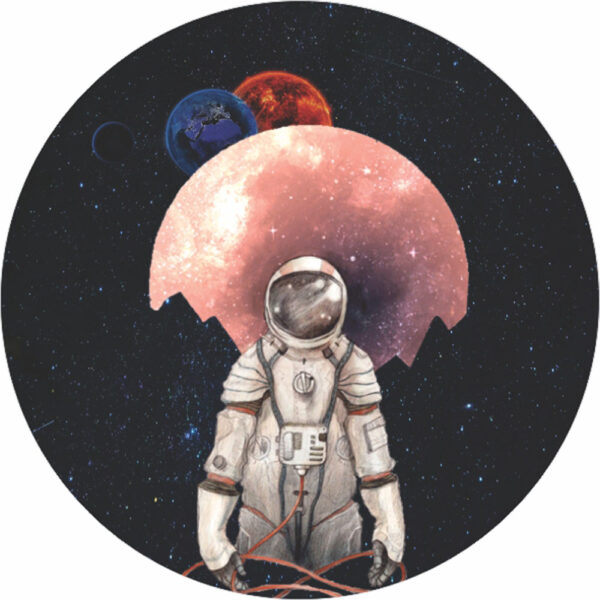 Painel Redondo 3D Galáxia Astronauta Tecido Sublimado