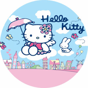 Painel Redondo 3D Hello Kitty Tecido Sublimado