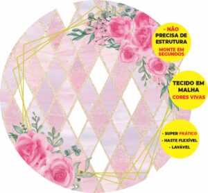 Painel Redondo 3D Floral Abre Fácil Tecido