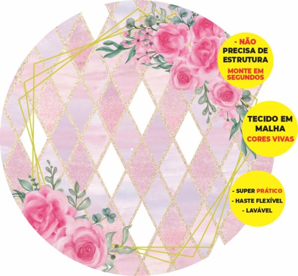 Painel Redondo 3D Floral Abre Fácil Tecido