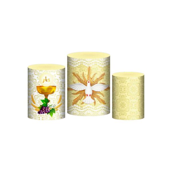 Trio Capas Cilindros Sublimado Primeira Comunhão Tecido Veste Fácil