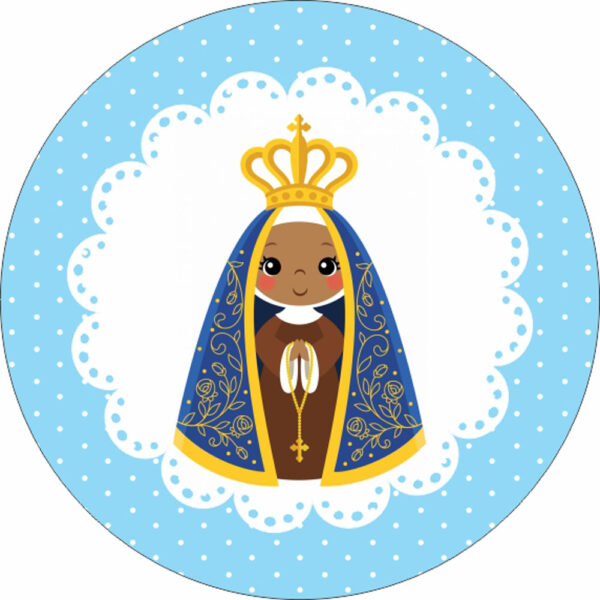 Painel Redondo 3D Nossa Senhora Aparecida Cute Tecido Sublimado