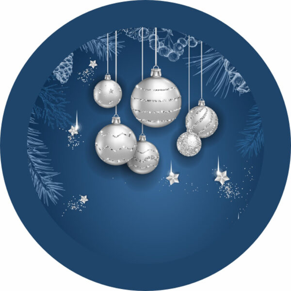 Painel Redondo 3D Feliz Natal Azul Tecido Sublimado