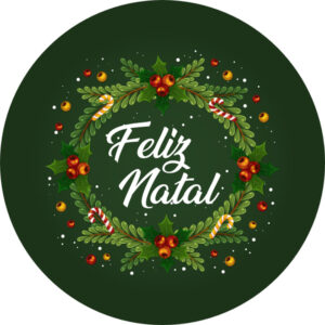 Painel Redondo 3D Feliz Natal Verde Tecido Sublimado