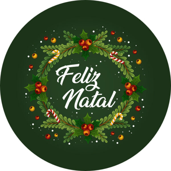 Painel Redondo 3D Feliz Natal Verde Tecido Sublimado