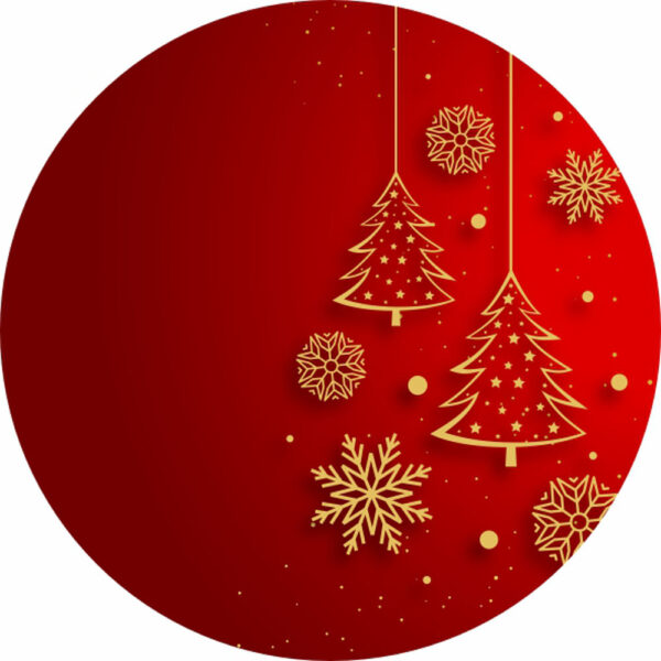 Painel Redondo 3D Feliz Natal Vermelho Tecido Sublimado