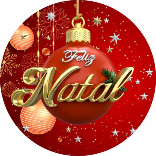 Painel Redondo 3D Feliz Natal Tecido Sublimado