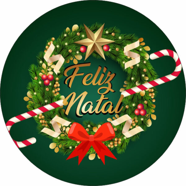 Painel Redondo 3D Feliz Natal Tecido Sublimado