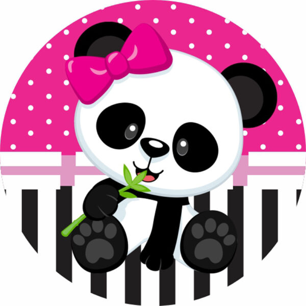 Painel Redondo 3D Panda Rosa Tecido Sublimado