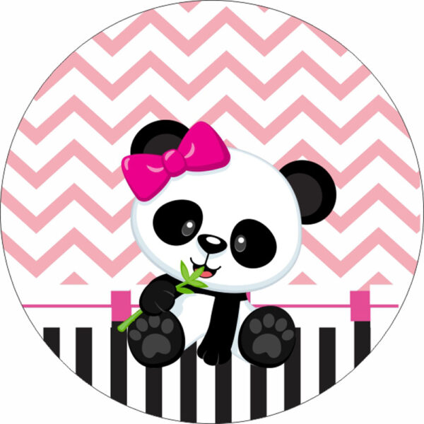 Painel Redondo 3D Panda Listra Rosa Tecido Sublimado