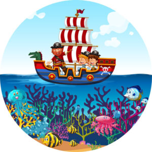 Painel Redondo 3D Pirata Baby Navio Tecido Sublimado
